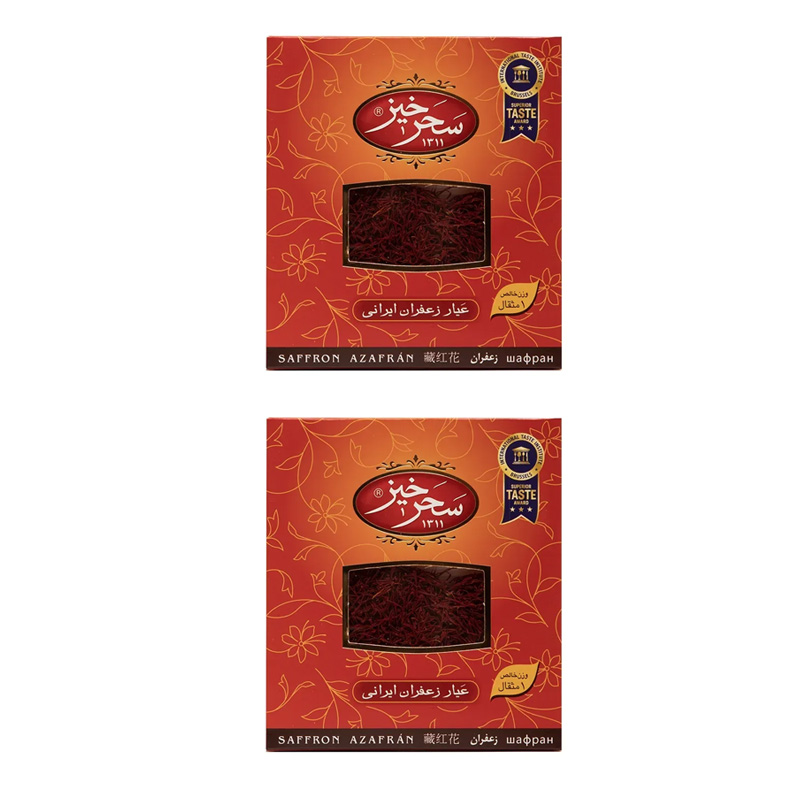 طلای سرخ سحرخیز – زعفران ممتاز ۱ مثقالی با بسته بندی اصل و با کیفیت درجه ۱ - بسته ۲ تایی